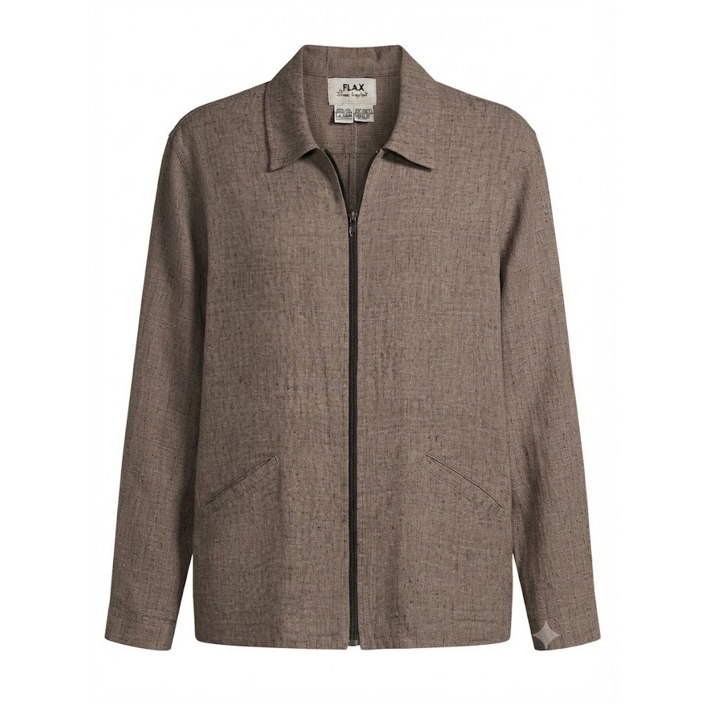 FLAX Jeanne Engelhart Gray 100% Linen Full Zip Jacket Large Lagenlook Lithuania